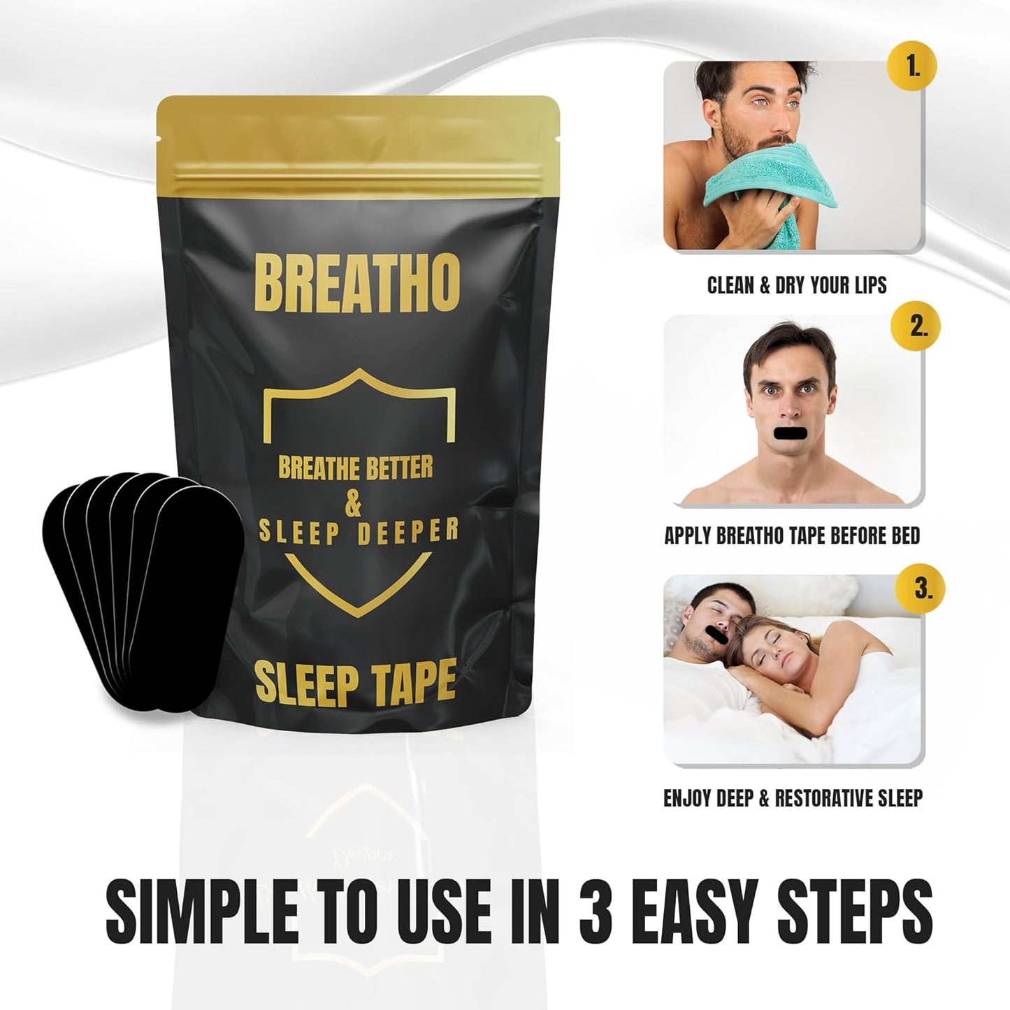 Foldspark Mouth Tape for Sleeping Women Men, 30PCS Hypoallergenic, Latex Free and Skin Friendly Snoring Mouth Guard Sleep Mouth Lip Tape Pain Free Removal Relaxation