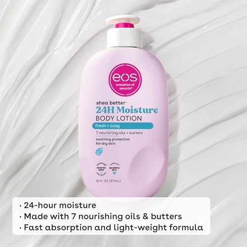 eos Shea Better Body Lotion Vanilla Cashmere, 24-Hour Moisture Skin Care, Lightweight & Non-Greasy, Natural Shea, Vegan, Vanilla Body Lotion, 16 fl oz