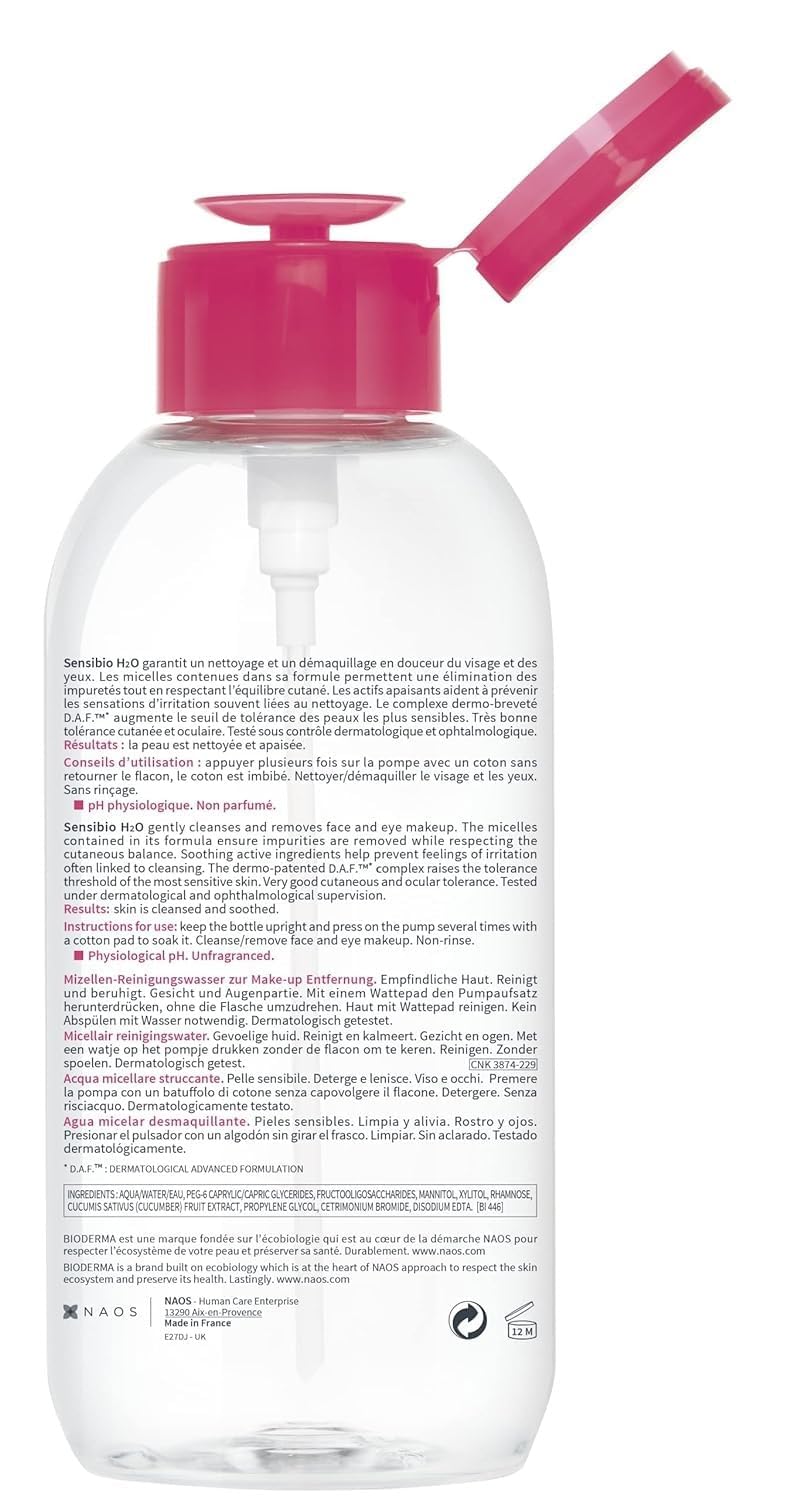 Bioderma - Sensibio - H2O Micellar Water - Makeup Remover Cleanser - Face Cleanser for Sensitive Skin