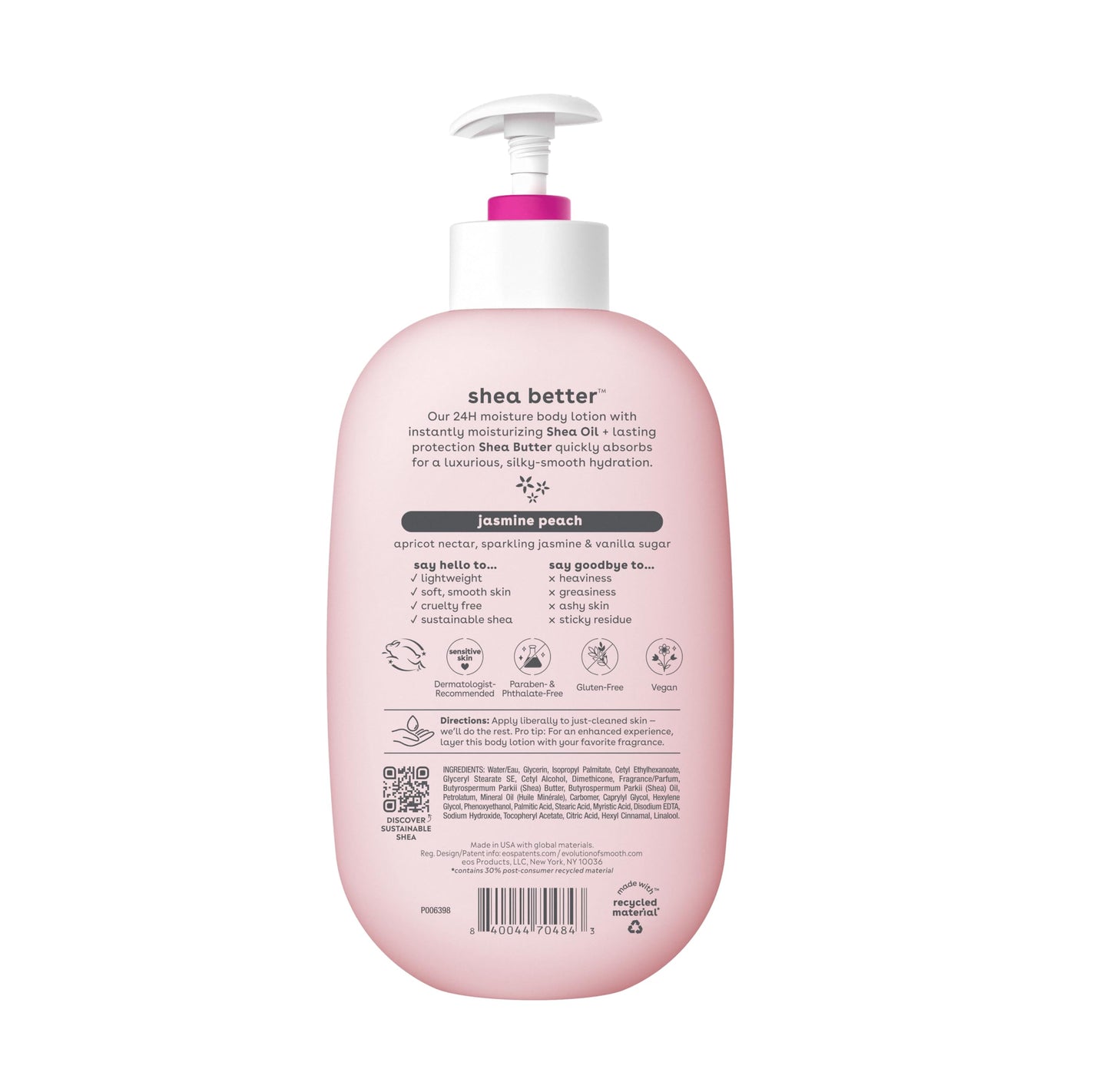 eos Shea Better Body Lotion Vanilla Cashmere, 24-Hour Moisture Skin Care, Lightweight & Non-Greasy, Natural Shea, Vegan, Vanilla Body Lotion, 16 fl oz