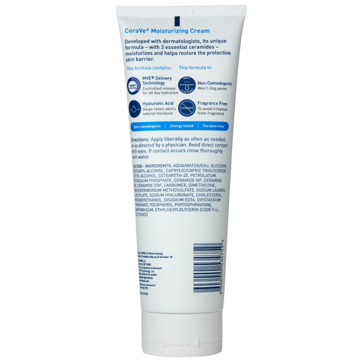 CeraVe Moisturizing Cream, Body and Face Moisturizer for Dry Skin, Body Cream with Hyaluronic Acid and Ceramides, Daily Moisturizer, Oil-Free, Fragrance Free, Non-Comedogenic, 19 Ounce