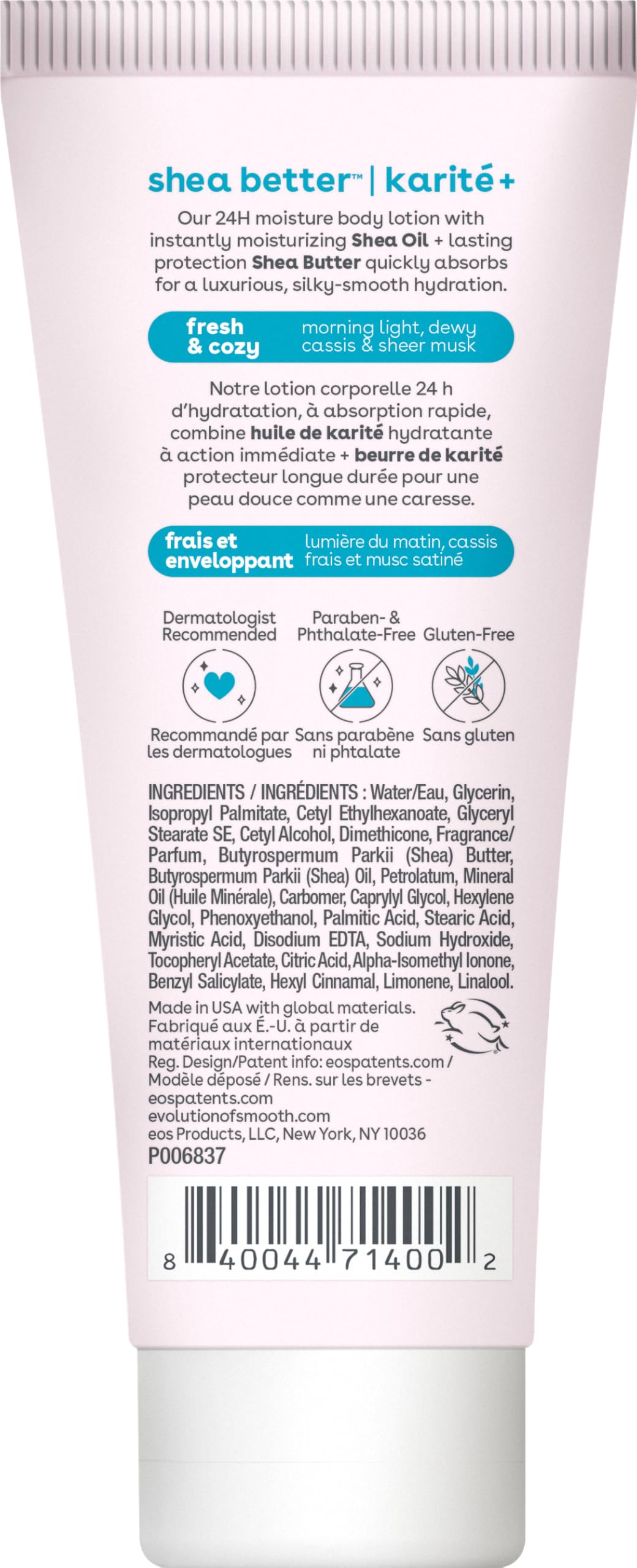 eos Shea Better Body Lotion Vanilla Cashmere, 24-Hour Moisture Skin Care, Lightweight & Non-Greasy, Natural Shea, Vegan, Vanilla Body Lotion, 16 fl oz