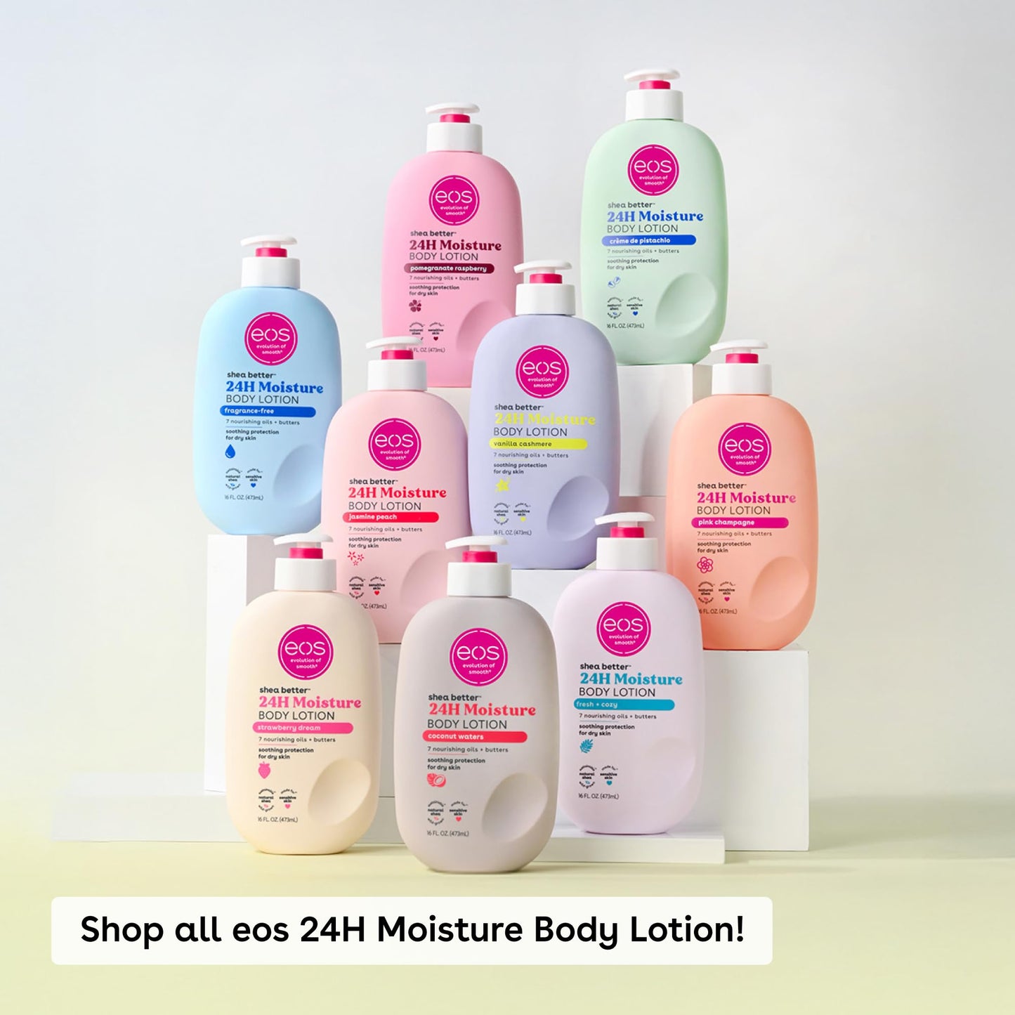 eos Shea Better Body Lotion Vanilla Cashmere, 24-Hour Moisture Skin Care, Lightweight & Non-Greasy, Natural Shea, Vegan, Vanilla Body Lotion, 16 fl oz