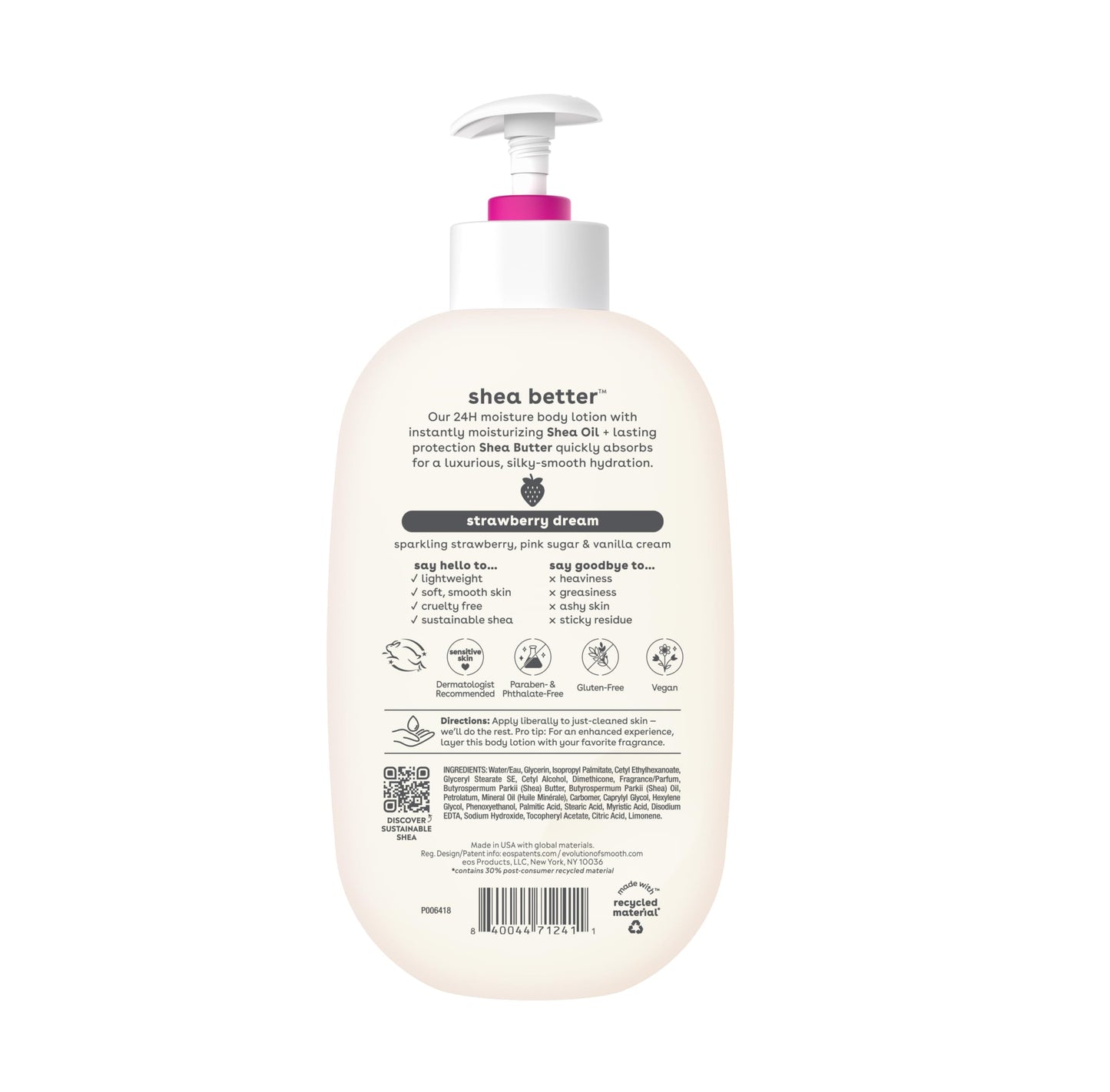 eos Shea Better Body Lotion Vanilla Cashmere, 24-Hour Moisture Skin Care, Lightweight & Non-Greasy, Natural Shea, Vegan, Vanilla Body Lotion, 16 fl oz