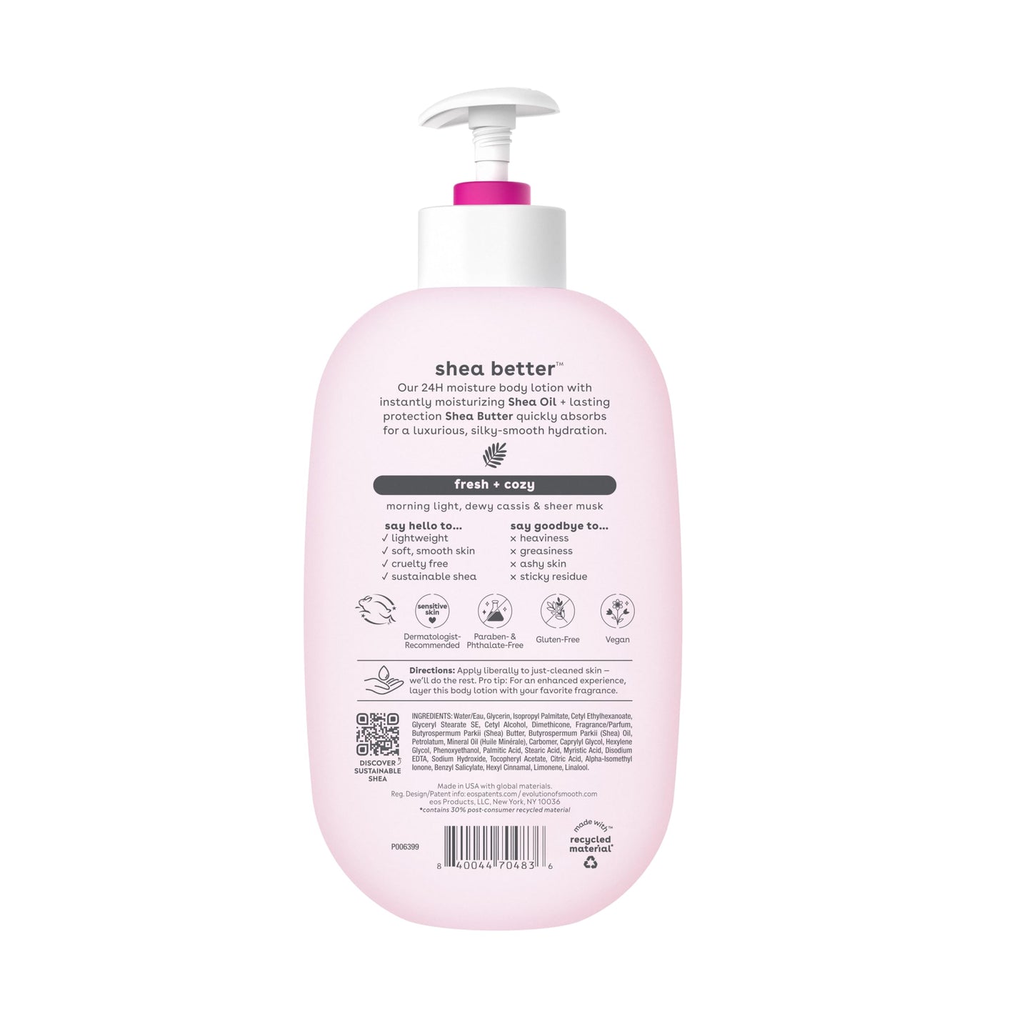 eos Shea Better Body Lotion Vanilla Cashmere, 24-Hour Moisture Skin Care, Lightweight & Non-Greasy, Natural Shea, Vegan, Vanilla Body Lotion, 16 fl oz