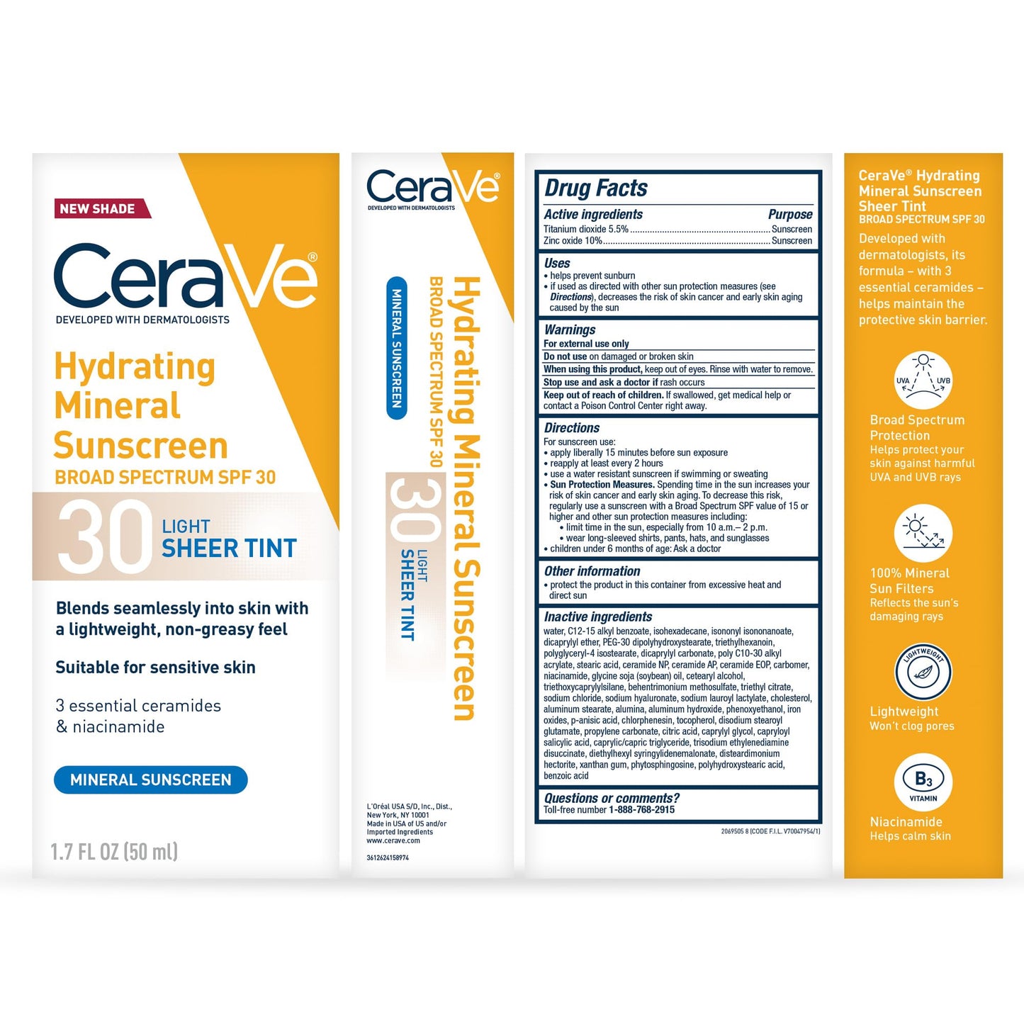 CeraVe Hydrating Mineral Sunscreen SPF 30 with Sheer Tint, Tinted Mineral Sunscreen with Zinc Oxide & Titanium Dioxide, Blends Seamlessly For Healthy Glow, Medium, 1.7 Fluid Ounce