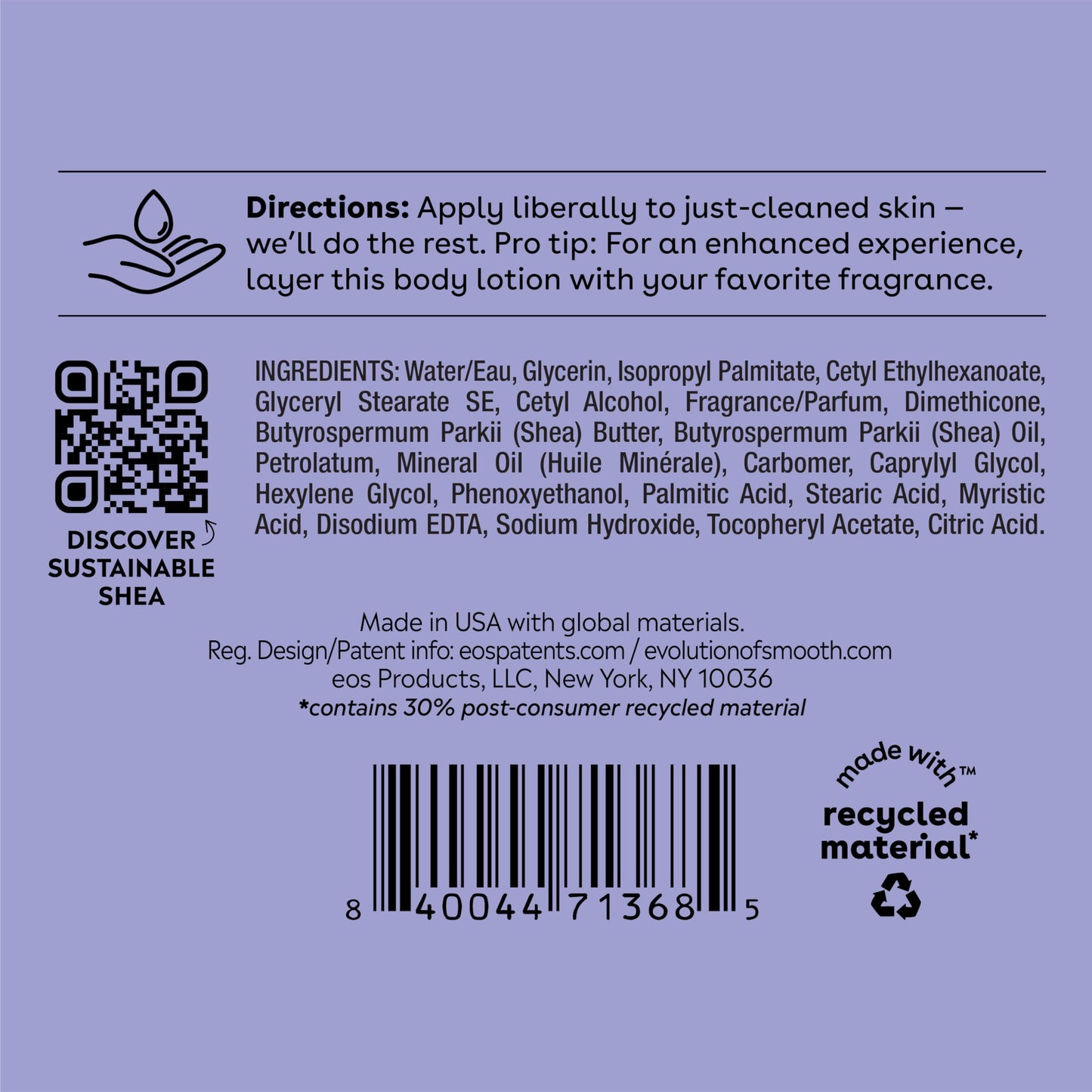 eos Shea Better Body Lotion Vanilla Cashmere, 24-Hour Moisture Skin Care, Lightweight & Non-Greasy, Natural Shea, Vegan, Vanilla Body Lotion, 16 fl oz