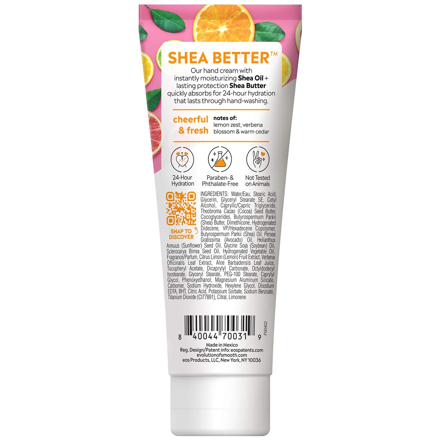 eos Shea Better Hand Cream - Vanilla Cashmere Hand Lotion | Instant Hydration + Lasting Protection | 2.5 oz