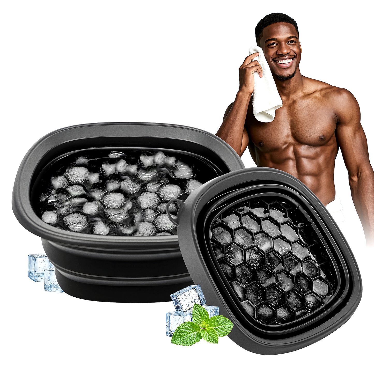 Foldspark Face Bowl for Ice - Ice Face Plunge Bowl Collapsible, Silicone Facial Tub for Cold Water Therapy, Large Portable Ice Bath Basin for Skin Tightening, Puffiness Relief, Dunking and Rejuvenation, Unisex