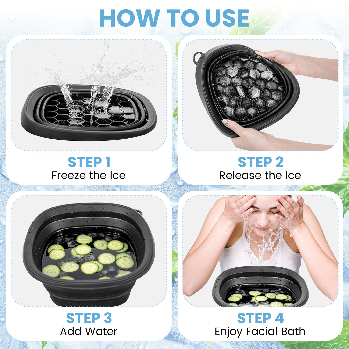 Foldspark Face Bowl for Ice - Ice Face Plunge Bowl Collapsible, Silicone Facial Tub for Cold Water Therapy, Large Portable Ice Bath Basin for Skin Tightening, Puffiness Relief, Dunking and Rejuvenation, Unisex